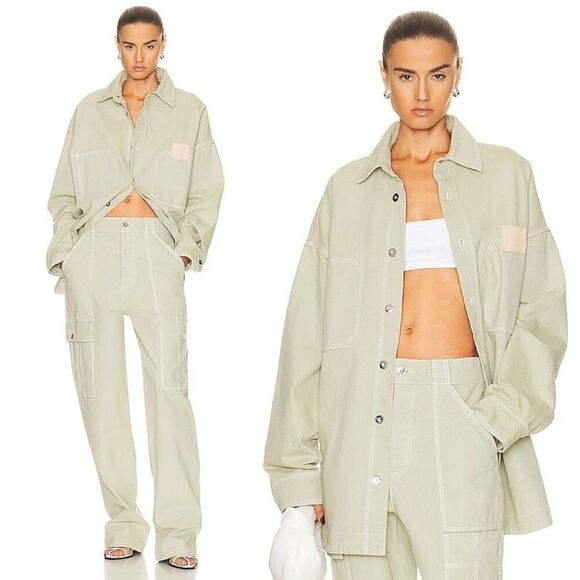 Helsa Utility Denim Oversized Button Up Shacket Overshirt Sage Green Size M/L - Picture 6 of 9